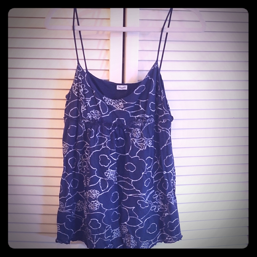 Navy blue/silver abstract flower print tank